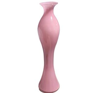 Vintage Pink Hourglass Shaped Glass Tall Vase